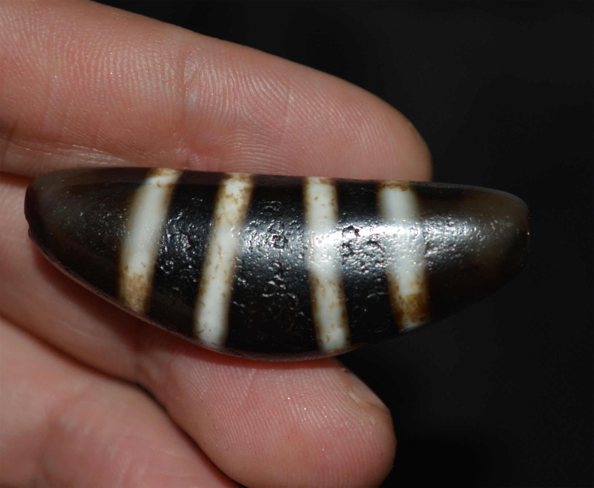 Tibetan Old Ancient Four Seven Stripes Dzi Bead Striped Amulet Real Himalaya Agate Eye Gzi