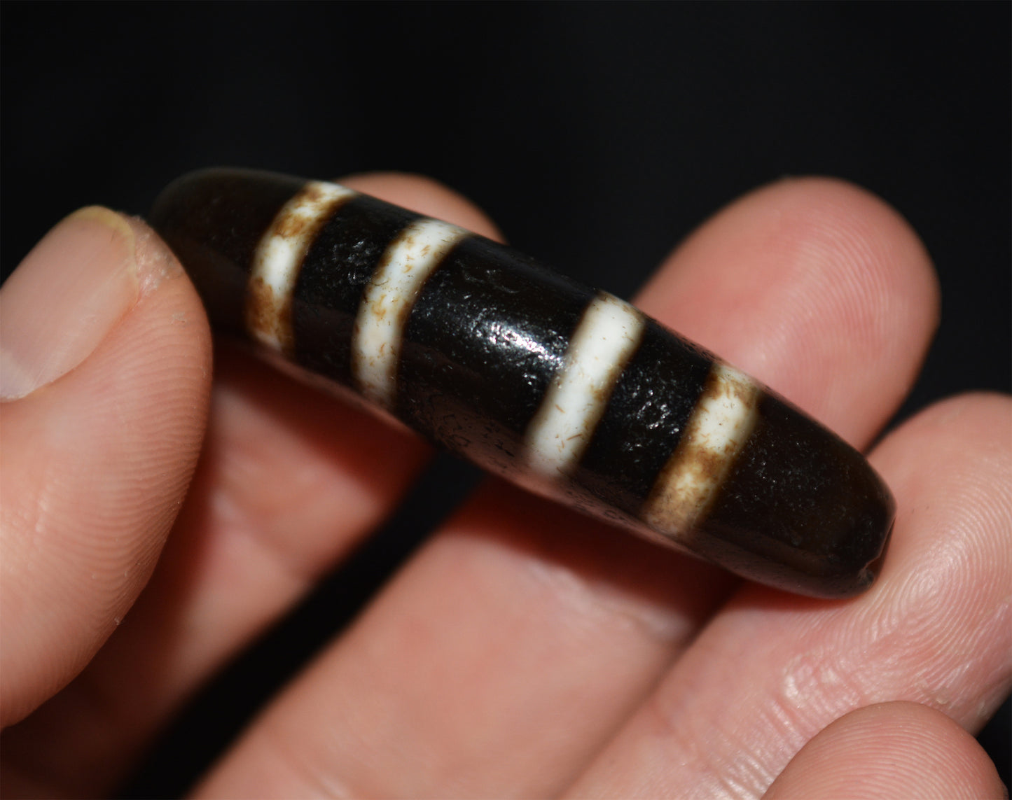 Tibetan Old Ancient Four Seven Stripes Dzi Bead Striped Amulet Real Himalaya Agate Eye Gzi