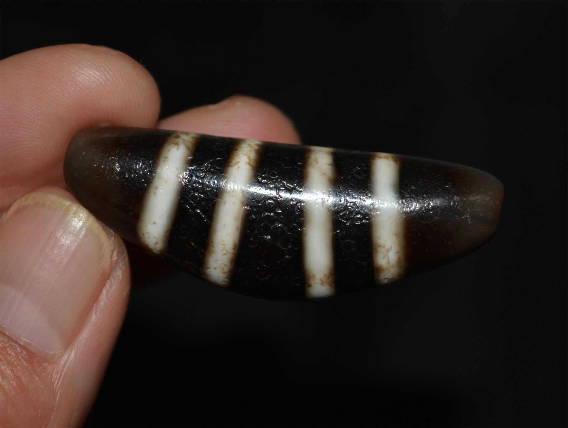 Tibetan Old Ancient Four Seven Stripes Dzi Bead Striped Amulet Real Himalaya Agate Eye Gzi