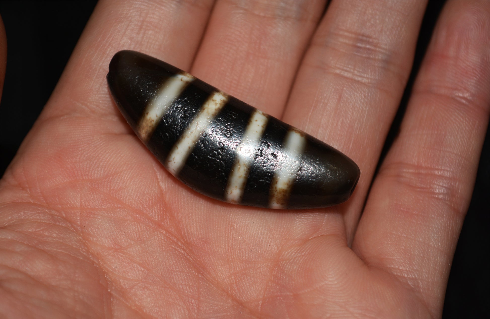 Tibetan Old Ancient Four Seven Stripes Dzi Bead Striped Amulet Real Himalaya Agate Eye Gzi