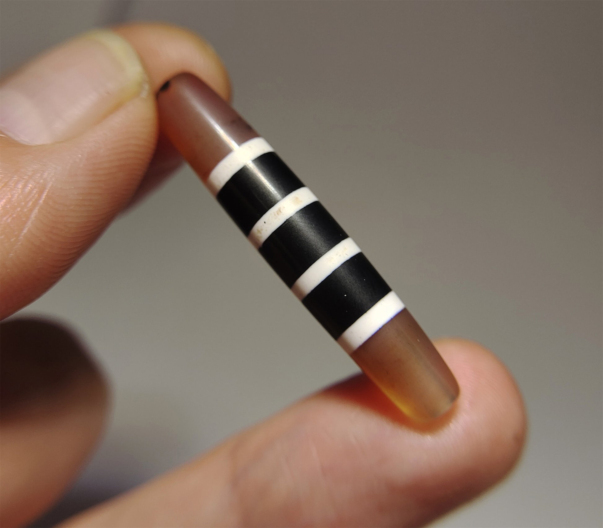 Ancient Real Tibetan Seven Stripes Dzi Bead Amulet Himalaya Agate Eye 4 Striped Gzi