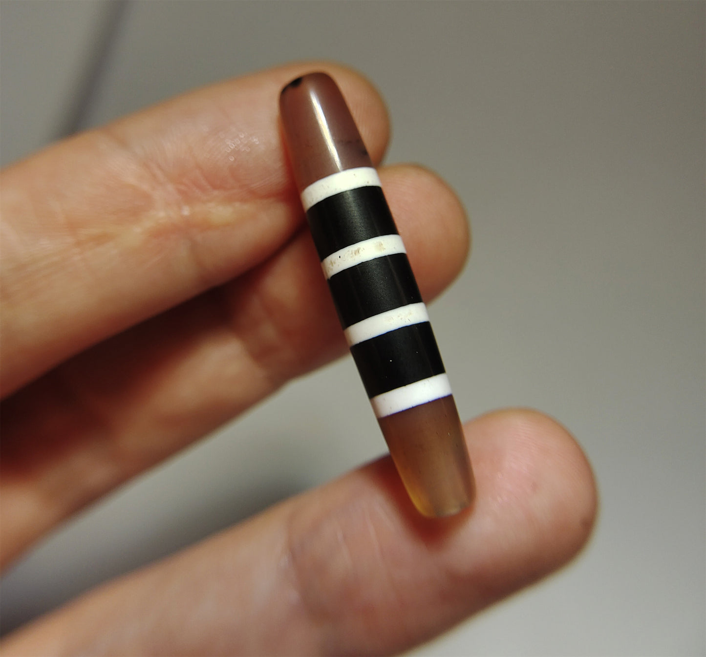 Ancient Real Tibetan Seven Stripes Dzi Bead Amulet Himalaya Agate Eye 4 Striped Gzi