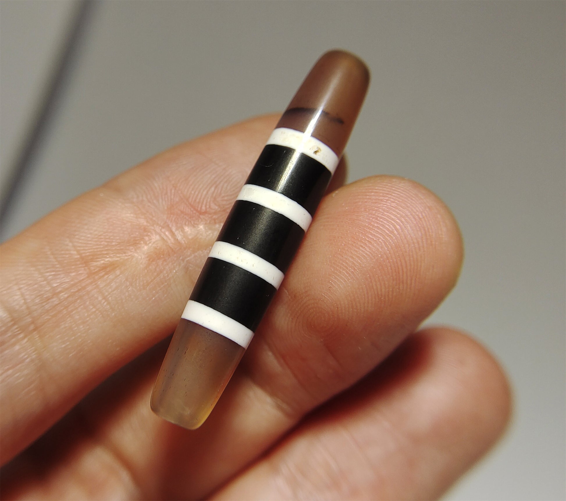 Ancient Real Tibetan Seven Stripes Dzi Bead Amulet Himalaya Agate Eye 4 Striped Gzi