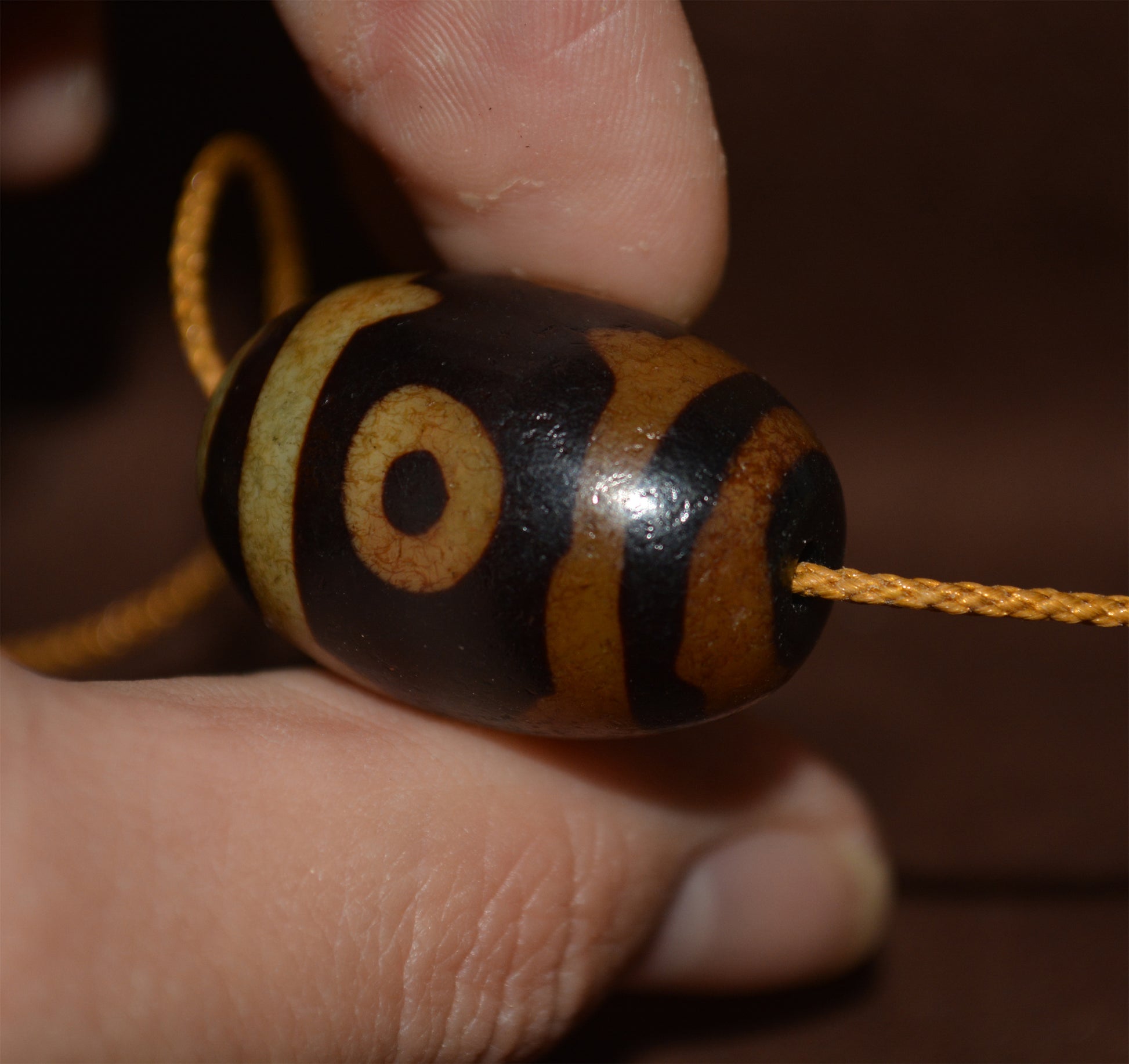 Tibetan Old Three Eyes Dzi Bead Amulet Pendant Himalaya