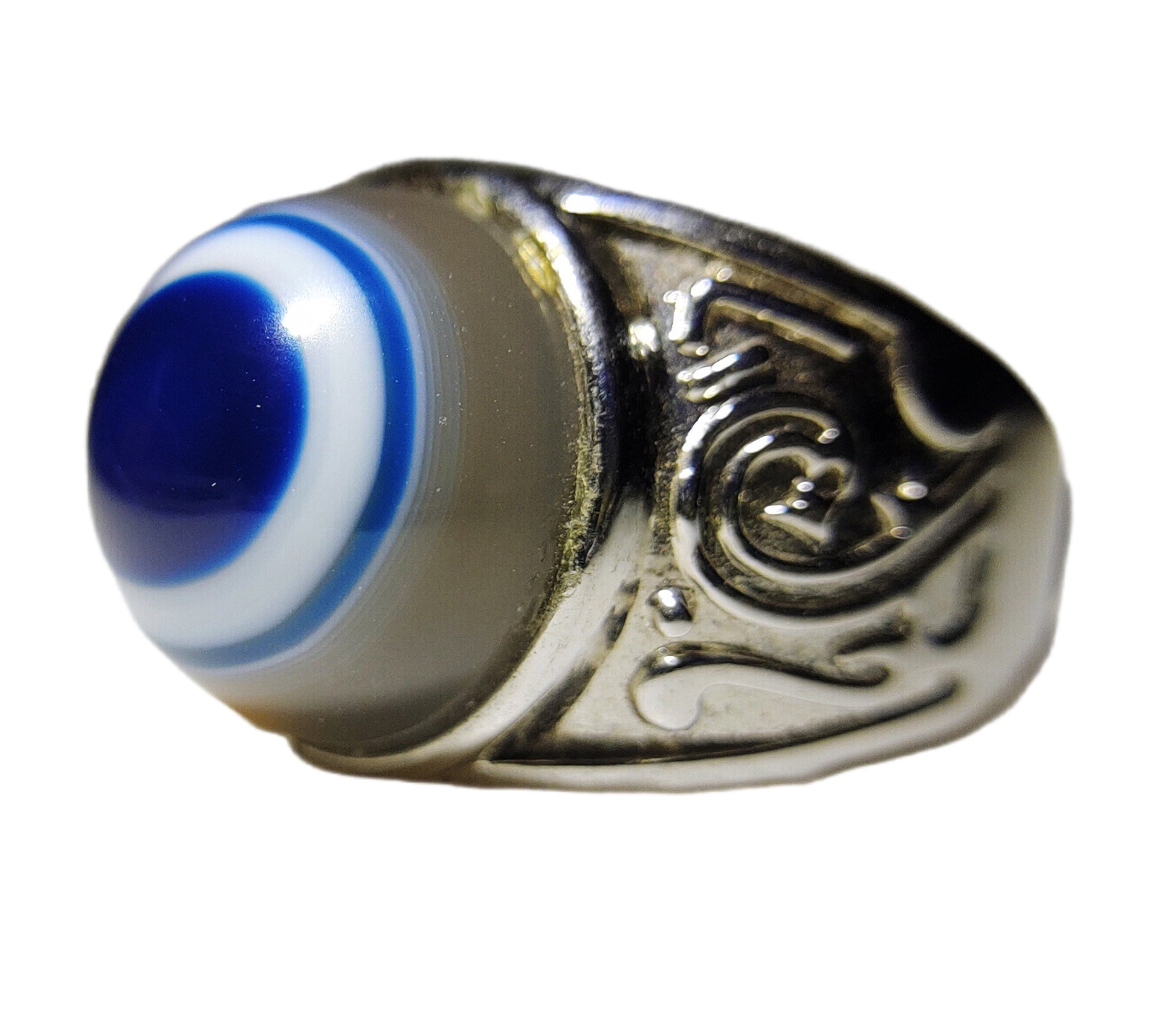 Tibetan Old Antique Lukmik Eye Dzi Bead Ring Medicine agate