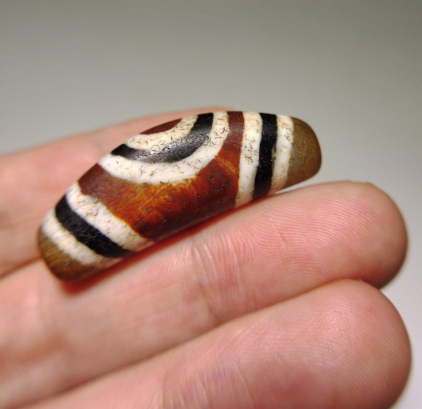 Real Ancient Tibetan Three Eyes Dzi Bead Pendant Amulet Two Luk Mik Himalaya Agate