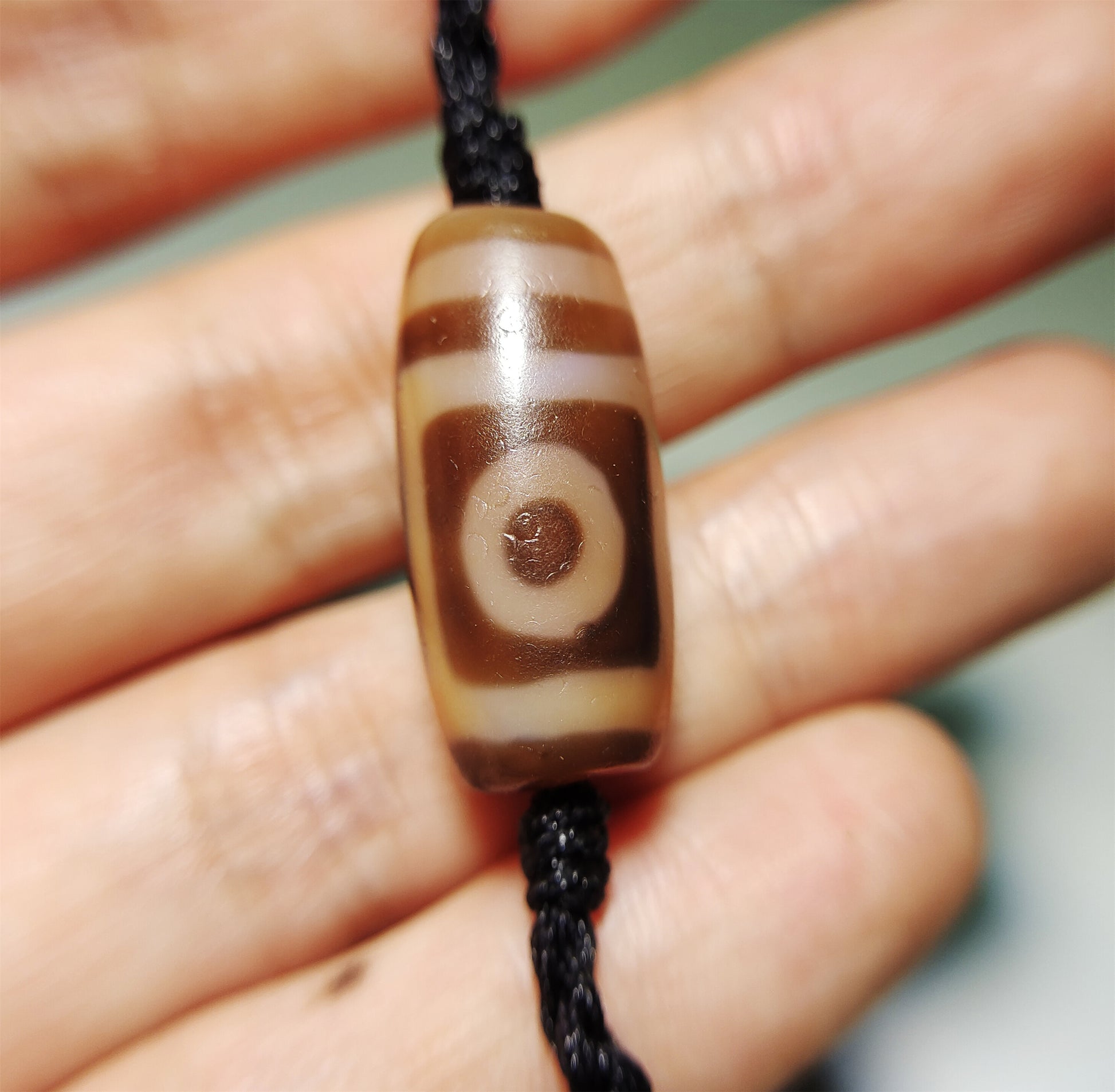 Real Tibetan Ancient Two Eyes Dzi Bead Amulet Pendant Himalaya