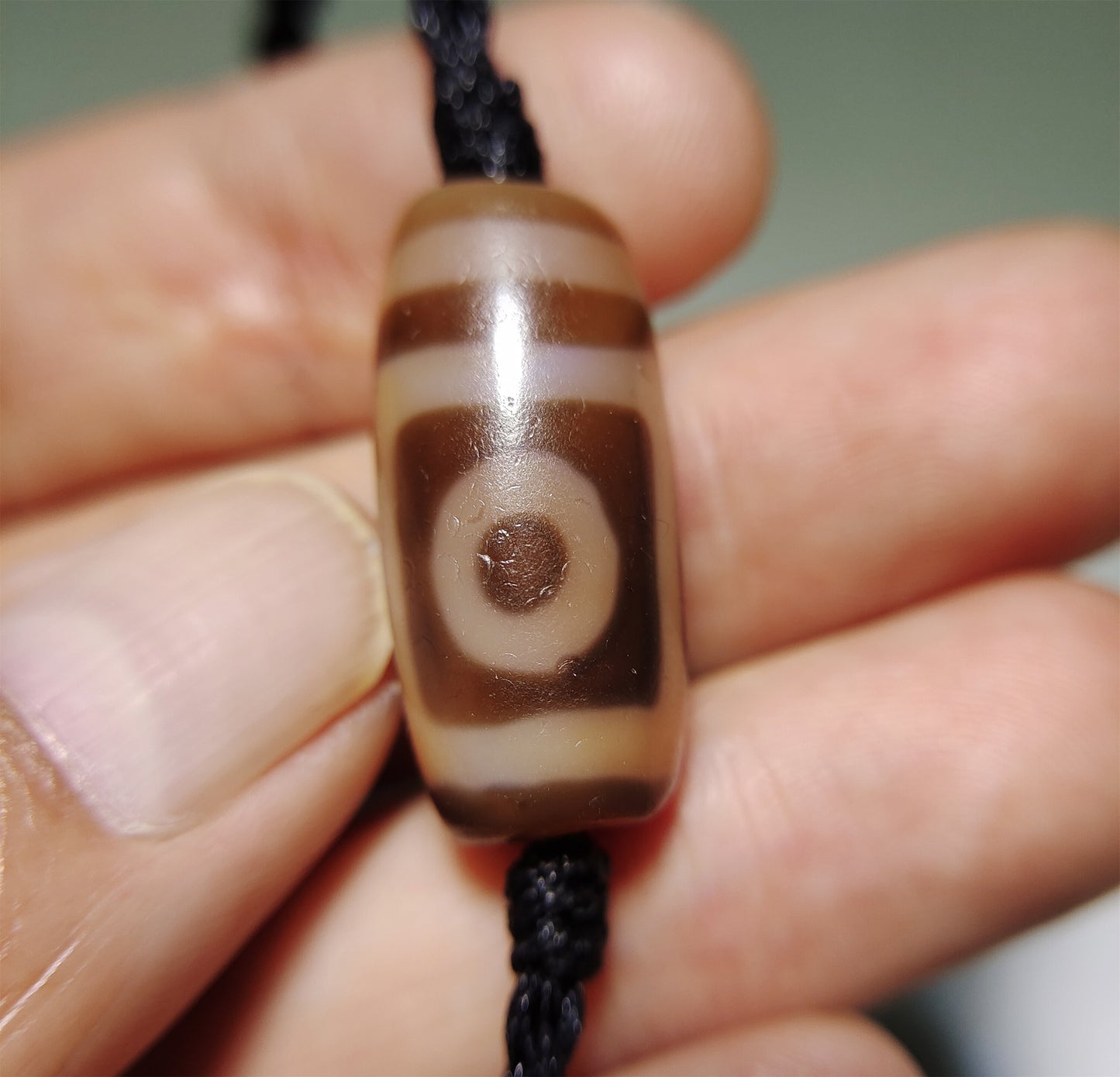 Real Tibetan Ancient Two Eyes Dzi Bead Amulet Pendant Himalaya