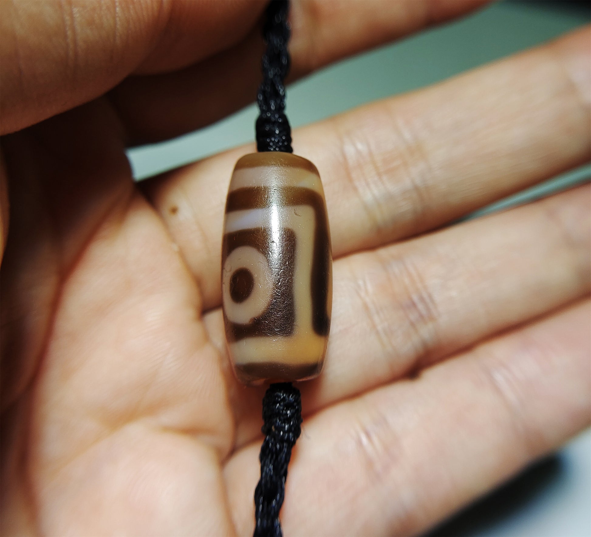 Real Tibetan Ancient Two Eyes Dzi Bead Amulet Pendant Himalaya